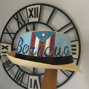 Hand painted fedora paper hat inspired in Puerto Rico